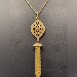 Sonoma Vintage Style Crystal Pave Filigree Long Pendant Necklace